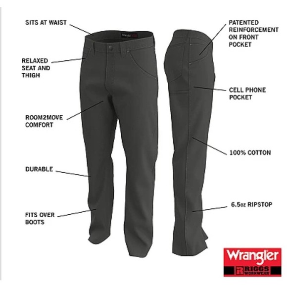NWT Wrangler Charcoal RIGGS WORKWEAR Technician Relaxed Fit pants 32 X 32 - Picture 8 of 15